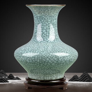Proud jingdezhen ceramics antique chinese vase crafts living room ornaments art entrance exhibition shelves decorations antique cracked flat belly vase + base + certificate