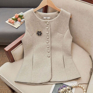 Zhufan rich daughter's small fragrant style vest for women 2025 spring and autumn new suit improved woolen material, western style and slim temperament, apricot xl 117/127jin jin is equal to 0.5 kg