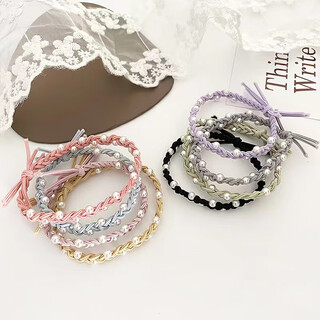 Jiuweiya pearl headband new style small fresh leather case women's braided hair rope high-end simple hair tie rubber band hair tie jyfq111# mixed color 5 pieces