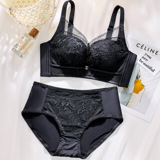 Tingmei (gracwell) summer lace sexy wireless bra push up showing big holes thin cup breathable adjustable underwear women's set black 85c 38 thin cup