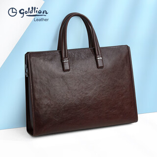 Goldlion retro men's bag first layer genuine leather handbag briefcase men's anti-theft combination lock cowhide business bag brown default specifications1