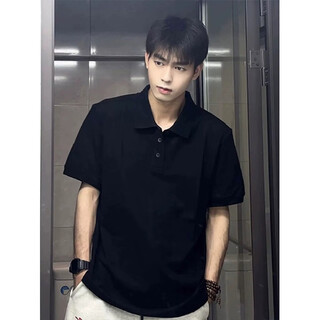 Digada short-sleeved polo shirt for men in summer, high-end, handsome lapel t-shirt, trendy, simple and versatile, american style five-point t-sleeve xzwp-c38 black xl (size is too large, it is recommended to go down one size)
