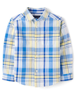 The children's place baby boys & toddlers poplin long sleeve button-down shirt sun valley plaid 6-9 months