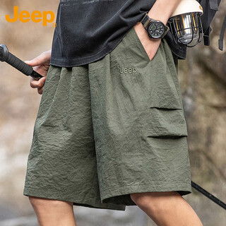 Jeep (jeep) shorts men's summer loose outer wear thin sports cool men's casual pants three-quarter pants military green xl