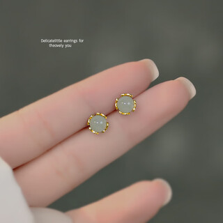 Century-old fengxiang s999 sterling silver jade earrings light luxury niche simple sense ear pierced earrings 2025 new style s999 earrings pair (gold)