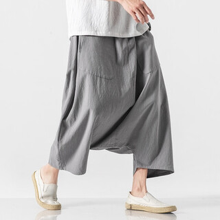 Mr. guan chinese style men's cotton and linen harem pants summer thin cotton and linen wide-leg pants loose large size crotch pants men's cropped pants k78 gray 4xl