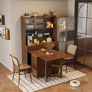Su zhan dining table walnut color home dining side cabinet integrated modern light luxury wall-mounted retractable simple combination folding dining table 120cm long high cabinet combination + folding dining table