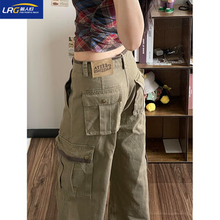 Lirengui american retro distressed multi-pocket workwear jeans for men spring and autumn 2025 new high street wide-leg loose straight pants khaki high quality l 105jin jin is equal to 0.5kg -114jin jin is equal to 0.5kg
