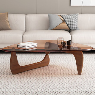 Ji shilun 2025 new glass coffee table living room small apartment light luxury modern american coffee table ins style simple creative coffee table brown glass + walnut oak color legs small size - length 83 width 57 height 40cm