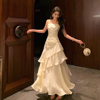 Yiou niche design light luxury high-end french suspender dress female adult ceremony a-line skirt birthday dress skirt 6074 champagne color s