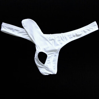 Men's transparent ice silk hollow jj set bullet separation tight low-waist t-pants tempting t-pants underwear t341 white xl size (suitable for 2'4--3'5 waist)