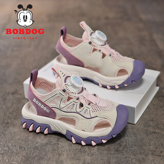 Bobdog girls sandals 2025 new summer medium and large children's soft sole non-slip toe children's shoes girls outer wear sports shoes mq223 pink 27 inner length 167mm