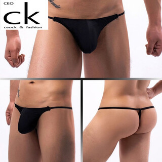 Ceock new japanese and korean men's sexy low-waist men's underwear with personalized activity rope ice silk u convex multi-purpose thong black one size xl
