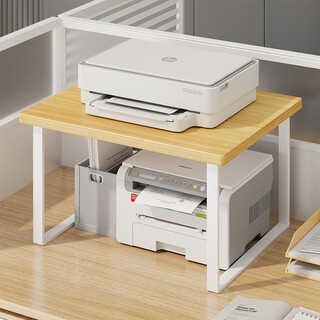 Lin's boy desktop printer rack office double-layer document storage and organization small home copier heightening shelf white frame log 40*25*20cm