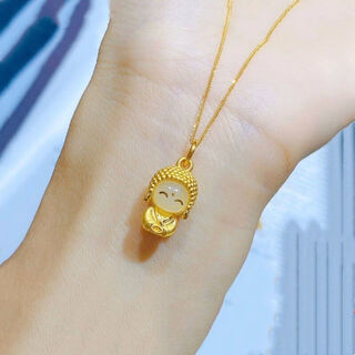 Udl gold 24k maitreya little cute buddha hetian jade pendant 999 pure gold clavicle chain women's pure gold cute smiling face smiling buddha pendant + box chain 0.01g
