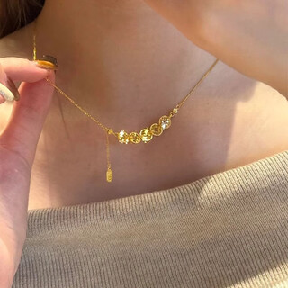 Qmxd new chinese style crushed ice five emperors money necklace women's high-end light luxury niche clavicle chain gold super flash sweater chain five emperors money necklace