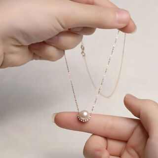 Oeinoein natural freshwater pearl necklace women's s925 silver small sun half circle diamond single pendant clavicle chain