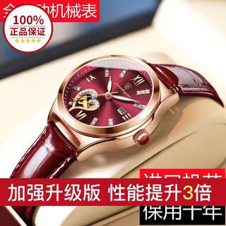 2025 new fully automatic watch women's mechanical watch waterproof luminous women's watch brand genuine top ten brands belt style red face