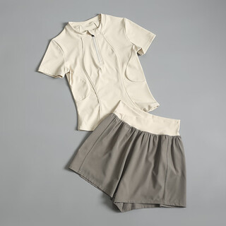 Lulu lulu sportswear suit women's summer new quick-drying fashion internet celebrity pilates training fitness running yoga ivory white + khaki l