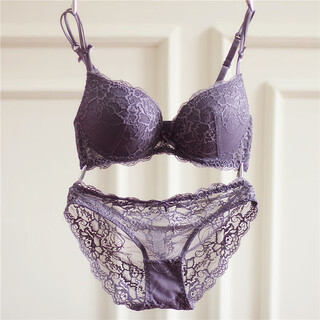Victoria's style sexy secret european and american women's underwear thin top and thick thick gathered lace mesh adjustable nipple bra purple gray s 32/70a+ underwear set