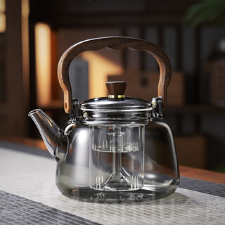 Quandu thickened glass steaming integrated teapot smoked gray glass tea boiler teapot steaming teapot lifting teapot