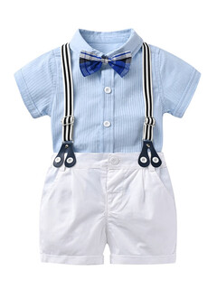 Xin yueqing one-year-old dress children's clothing children's bow tie shirt overalls suit boys campus children's day performance park clothing b1905 top + pants + bow tie + suspenders 73 73cm