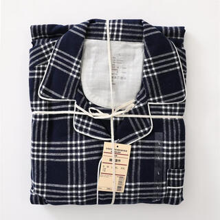 Dan nanwei autumn and winter home clothes cotton brushed flannel cotton pajamas men and women long sleeve suit loose navy blue large plaid 2xl men