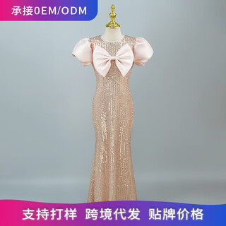 Colorful gems european and american custom champagne color princess dress with big bow for girls evening dress champagne color one size fits all 11y