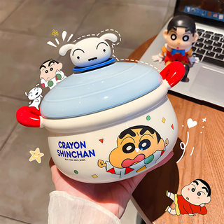 Miss yoka crayon shin-chan cartoon instant noodle bowl with lid ceramic double-eared bowl cute girls student dormitory snail noodle soup bowl 6-inch instant noodle bowl - pajama shin-chan