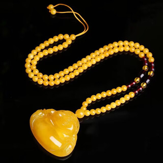 Iosniosn natural baltic chicken fat yellow amber beeswax maitreya buddha pendant big belly laughing buddha sweater chain with certificate