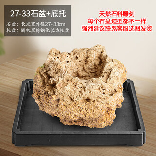 Stone flowerpot with water-absorbing stone, raw stone, natural flowerpot with asparagus, bamboo, calamus, succulents, micro-landscape pot, 27-33cm stone pot + tempered rectangular holder