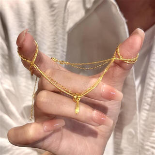 Feiyu retro hong kong style gold double layer water drop necklace exquisite fashion versatile high-end tassel clavicle chain pendant for women double layer water drop necklace