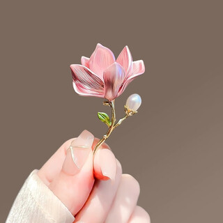 Lingmeng women's brooch, elegant and elegant chinese style magnolia brooch, flower pin, retro hanfu corsage accessories, 1 magnolia brooch (including small gift box)