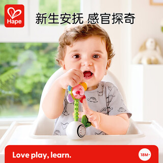 Hape(德国)婴幼童摇铃玩具安抚微笑花朵摇铃牙胶新生儿生日礼物E0133