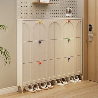 Tipping bucket ultra-thin shoe cabinet entrance door entry cabinet porch home new 2025 exterior corridor storage integrated wall shoe rack cream white-60 long 17 thick 118 high assembled