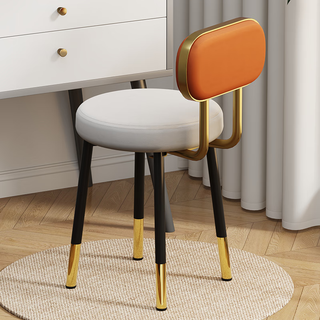 Meikaibin makeup stool desk with backrest soft bag dressing table chair small apartment master bedroom internet celebrity modern simple dining table chair black gold-light gray technical cloth 66*42*28cm