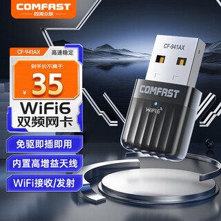 COMFAST WiFi6免驱 USB无线网卡台式机专用 双频5G免驱动AX600M台式笔记本电脑外置随身接收器发射器 【600M-WiFi6】5G双频-迷你款941AX