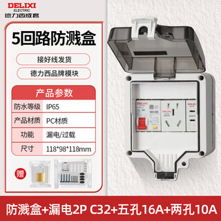 Delixi electric delixi complete set of outdoor splash-proof box new energy charging pile empty leakage waterproof distribution box 5 circuits + leakage 2p32a + five holes 16a + 2 holes 10a