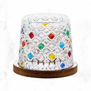 Colorful painted rotating whiskey cup, high-end home creative decompression tumbler glass wine cup, painted ice flower rotating decompression cup + base