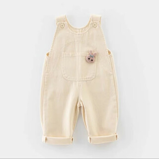 卿宝蓓婴儿背带裤春秋女宝连体衣小童休闲裤宝宝男宝牛仔裤子女童裤子秋 米色 90 可拆裆