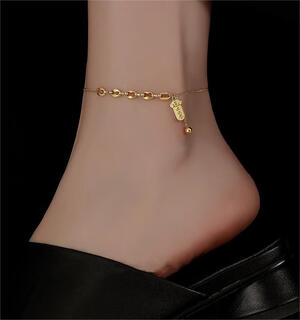 Huntery signed good luck anklet for women 18k gold plated niche high-end sense ins cool style internet celebrity simple personality signed on anklet