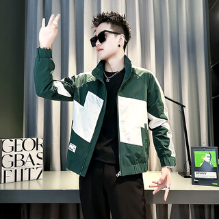 Jason's jacket men's autumn and winter cotton thickened 2025 new trendy versatile tops men's color blocked autumn clothes j209 green (regular class) l (110-130jin jin equals 0.5 kg)