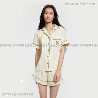 维多利亚的秘密（Victoria's Secret）维密 明星同款宅度假系列水光绸提花丝滑睡衣女短袖家居服2025春  2J4H鹅蛋黄-短袖短裤 XS