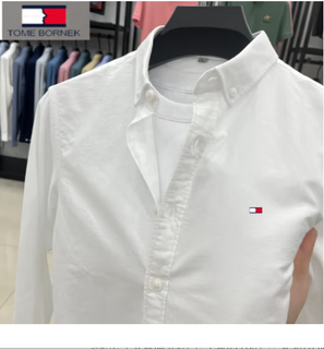 TOME BORNEK汤米长袖衬衫男装纯棉牛津纺免烫衬衣休闲高端翻领现货 白色1 L 50(125-145斤)