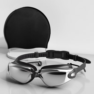 Xinnan swimming goggles for men and women, high-definition large-frame swimming goggles, fashionable electroplated swimming goggles for adults and children, universal one-piece earplugs, electroplated lenses, swimming goggles