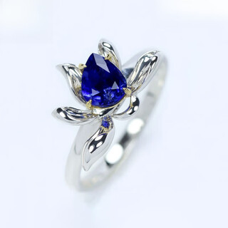 Coasze sapphire droplet g18k ring 1 carat diamond lotus female maldives blue tail ring 18k gold blue 1.3 carat sapphire (no. 14)