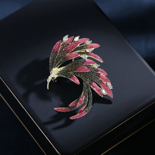 Shien guochao retro style phoenix corsage cheongsam dress accessories elegant temperament brooch chinese style gradient feather brooch red