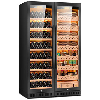 Kelong cl-188c2 precise constant temperature and humidity cigar cabinet, cedar wood inner cigar cultivation with wifi intelligent control, water ion purification and ammonia purification, large capacity stainless steel double cabinet, light luxury black naked cigar and red wine style aluminum liner, wifi + purification of ammonia