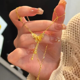 Bzk9999 gold butterfly necklace for women 2025 new pure gold fashion clavicle chain valentine's day gift for women butterfly necklace 1.56g