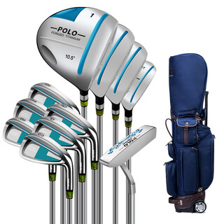 Polo golf golf clubs, a complete set of 11 teaching practice clubs, men's beginner training club set, men's steel shaft + dark blue trolley bag